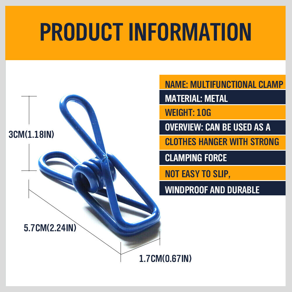 10Pc Steel Clips Multi-Use Spring Clamps Clothes Peg Hanging Note Book Laundry 10