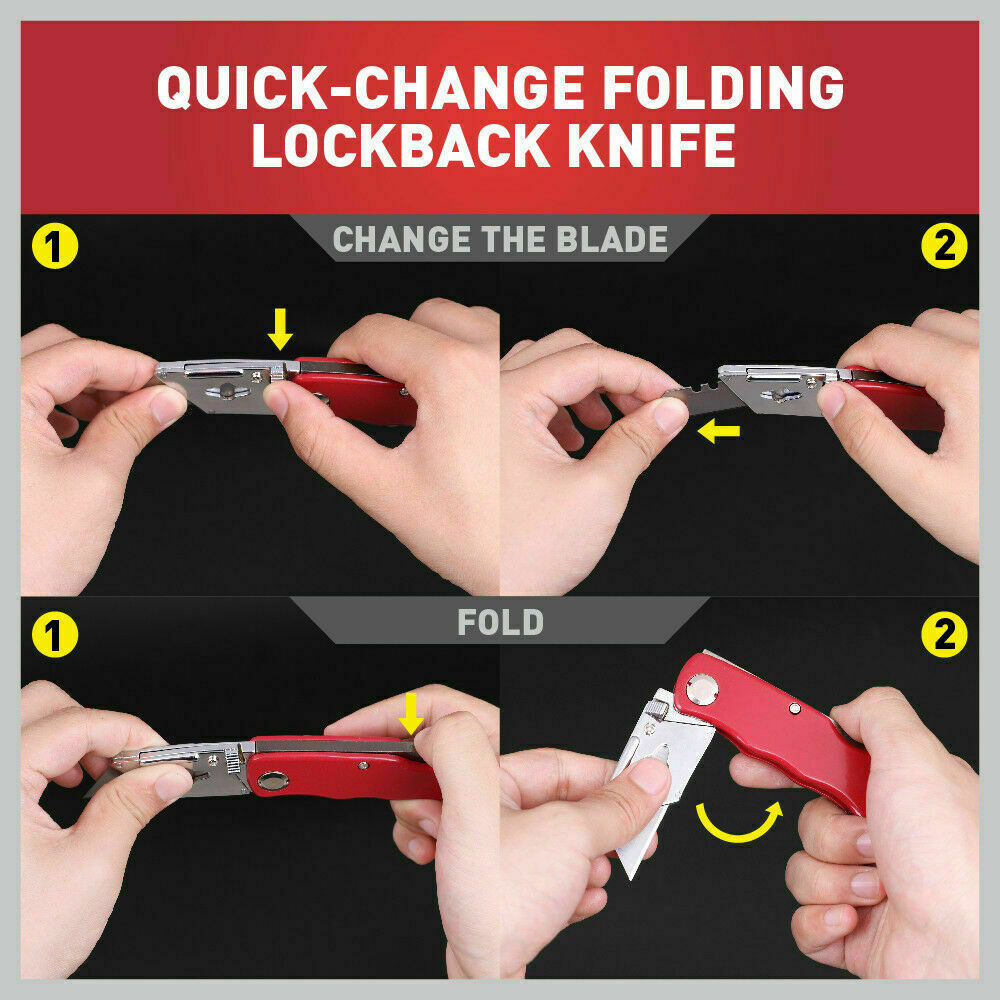 2Pc Folding Utility Knife Aluminium Handle & 10 Spare Stanley Blades Craft New 6