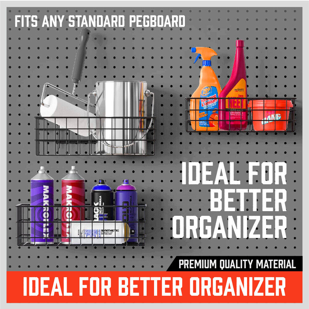 4Pc Pegboard Baskets Set Storage Bins Peg Board Organizer 4 Size Display Hangers 5