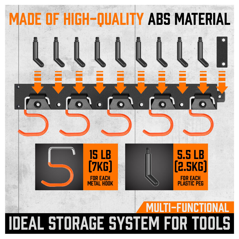 64" Wall Mount Tool Hanger Garden Storage Organizer Mop Broom Holder Hook Pegs 4