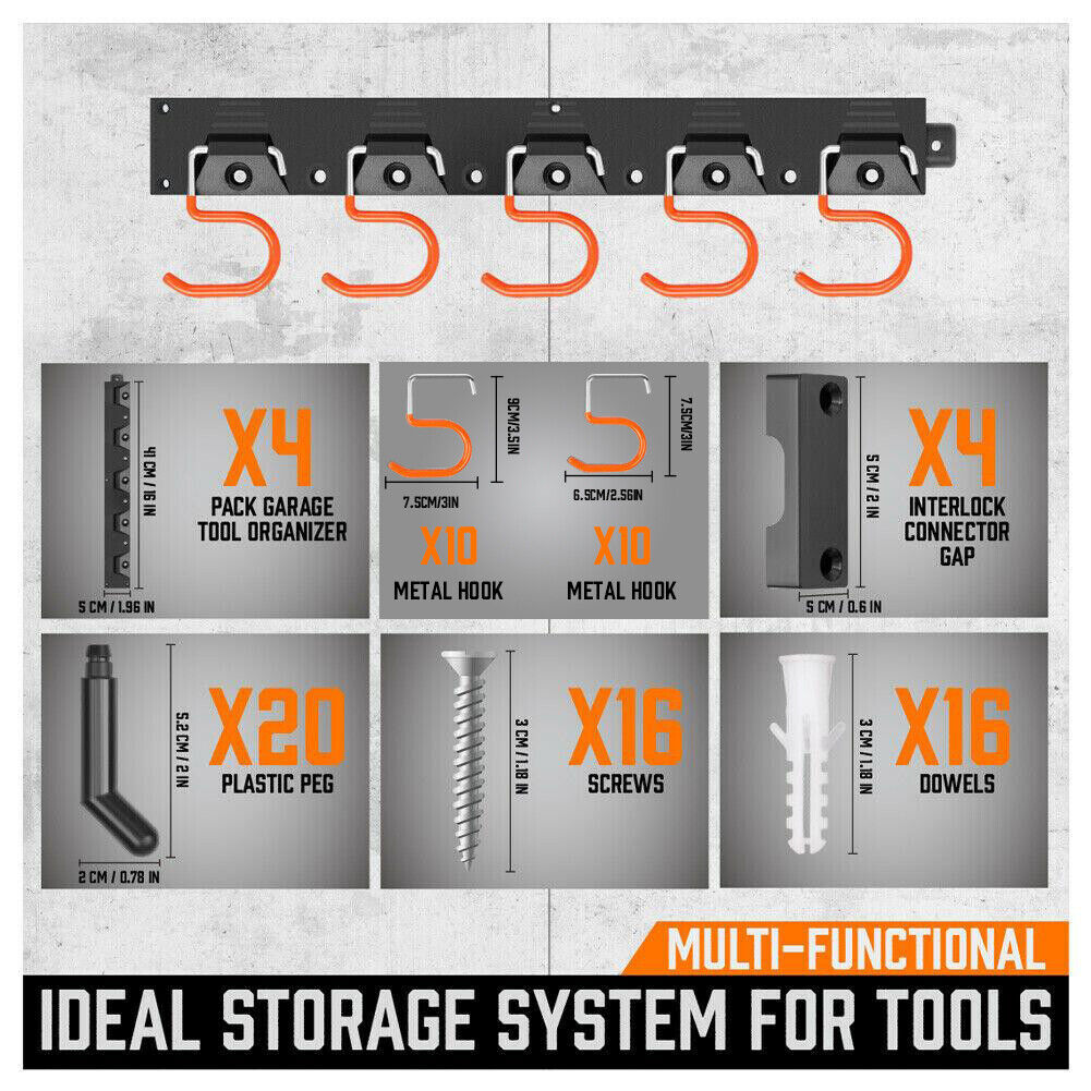 64" Wall Mount Tool Hanger Garden Storage Organizer Mop Broom Holder Hook Pegs 5