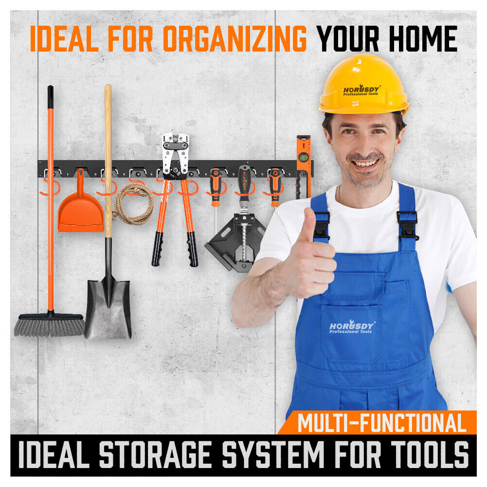 64" Wall Mount Tool Hanger Garden Storage Organizer Mop Broom Holder Hook Pegs 7