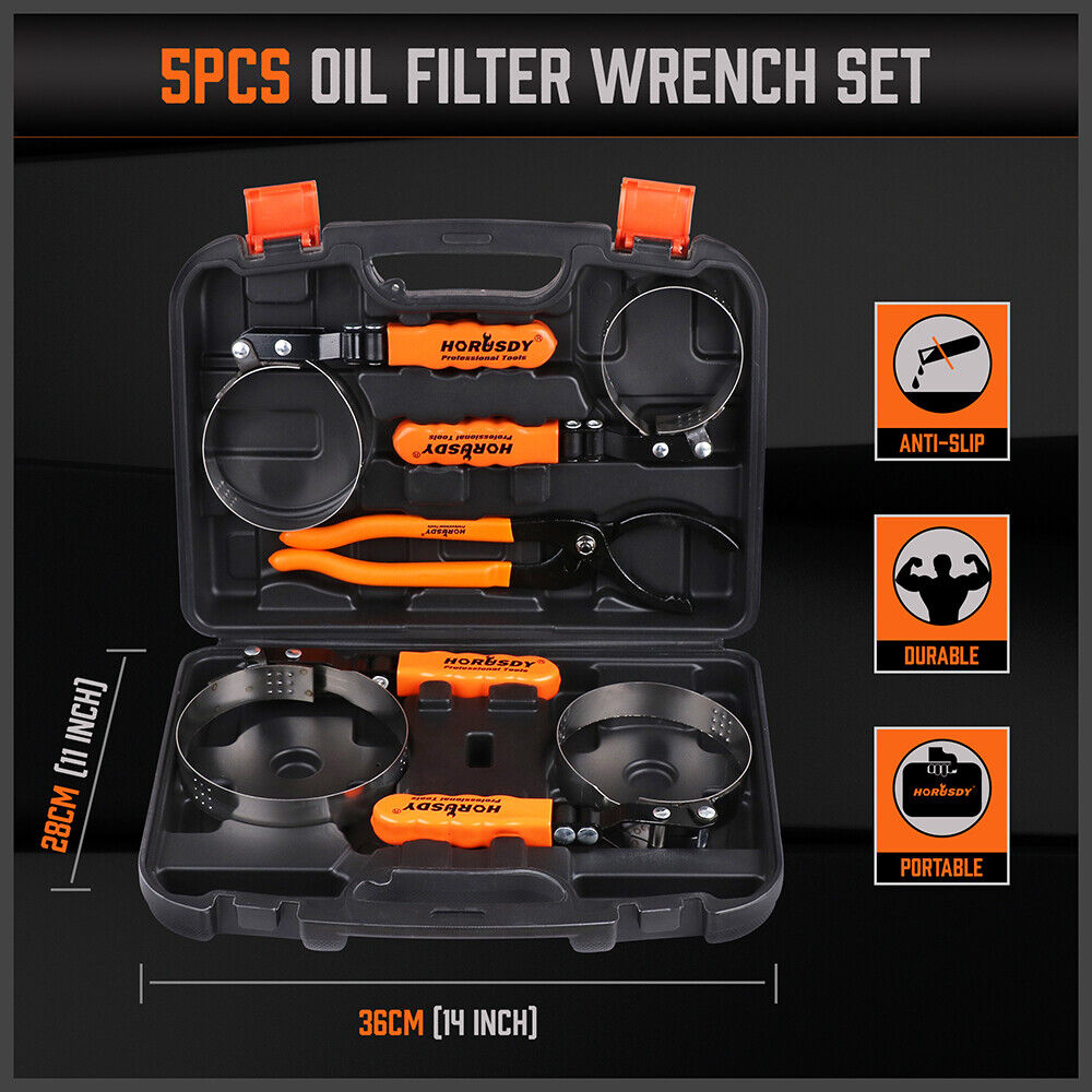 5Pc Oil Filter Wrench Set Swivel Grip Steel Belt Spanner Universal Filter Remove 3