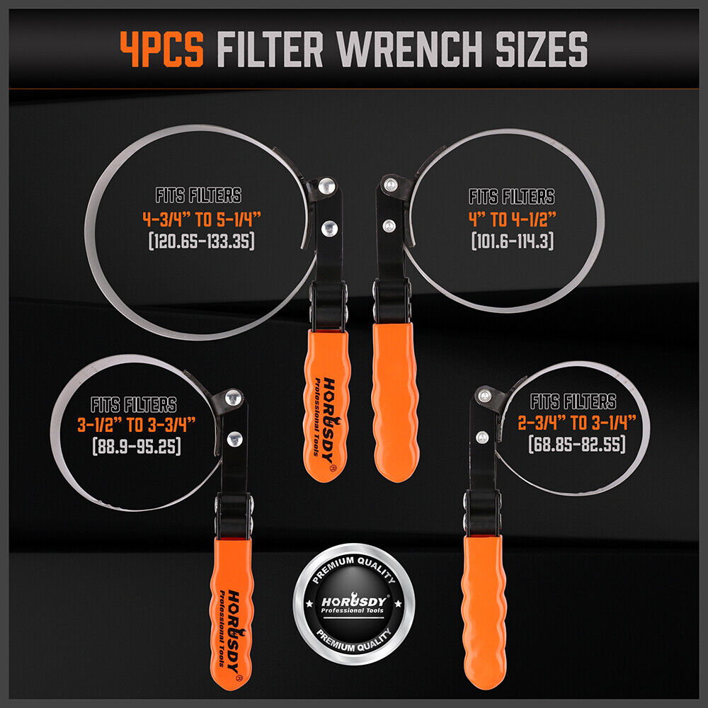 5Pc Oil Filter Wrench Set Swivel Grip Steel Belt Spanner Universal Filter Remove 4