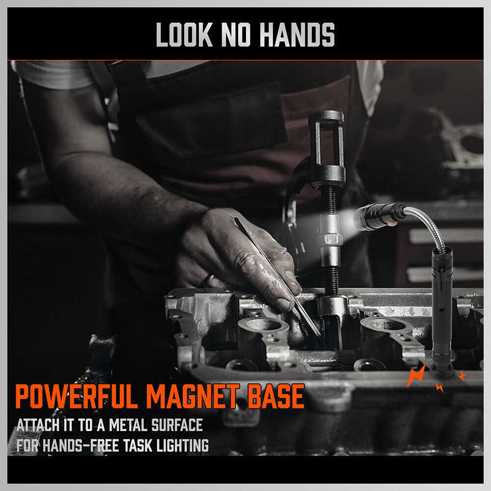 3Pc Magnetic Pick Up Tool Swivel Inspection Mirror Flexible Telescope LED Light 8