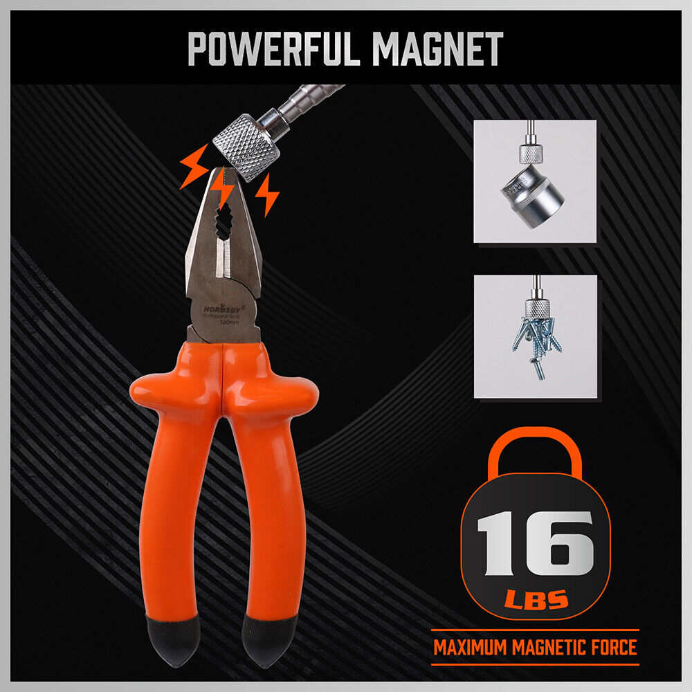 3Pc Magnetic Pick Up Tool Swivel Inspection Mirror Flexible Telescope LED Light 9