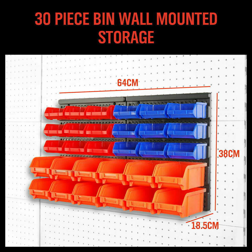 30 Bins Tool Storage Wall Mounted Organiser Parts Garage Workshop Box Heavy Duty 3