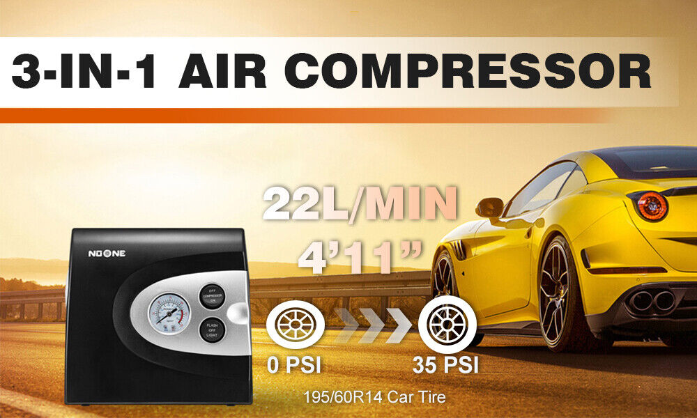 NOONE 3 IN 1 Air Compressor Tire Inflator 12V Portable Car Tire Inflator Pump 3