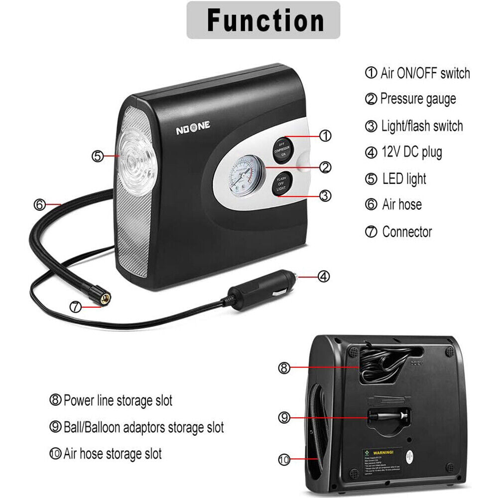NOONE 3 IN 1 Air Compressor Tire Inflator 12V Portable Car Tire Inflator Pump 4