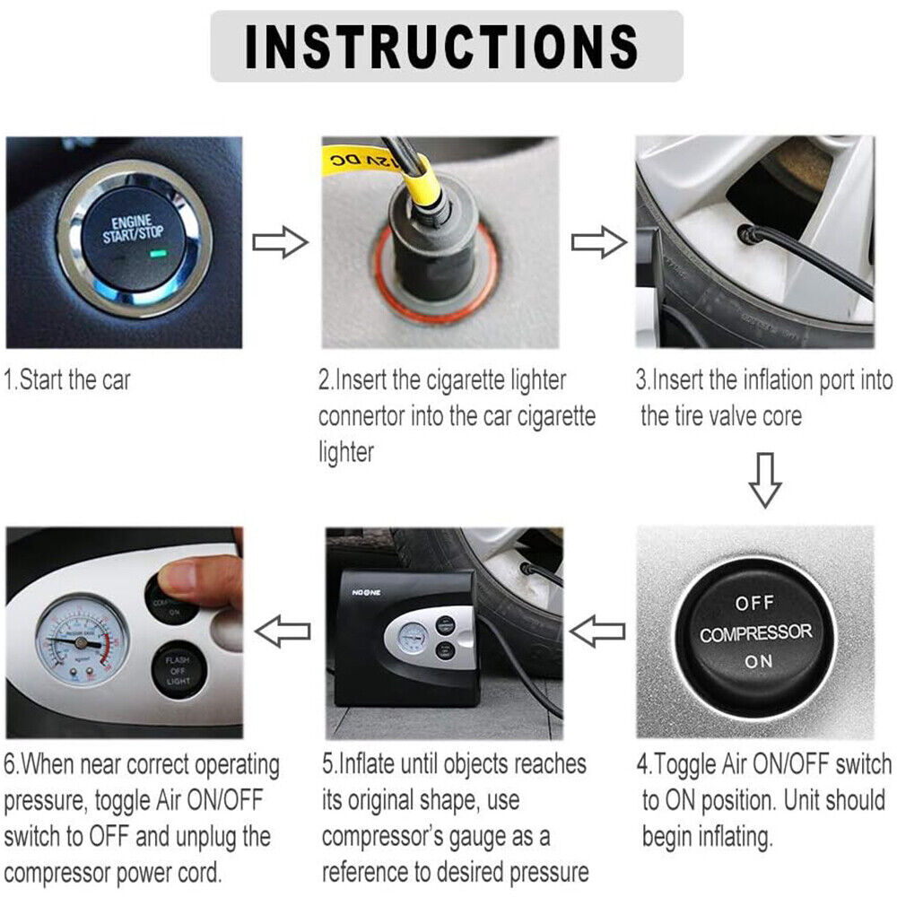 NOONE 3 IN 1 Air Compressor Tire Inflator 12V Portable Car Tire Inflator Pump 7