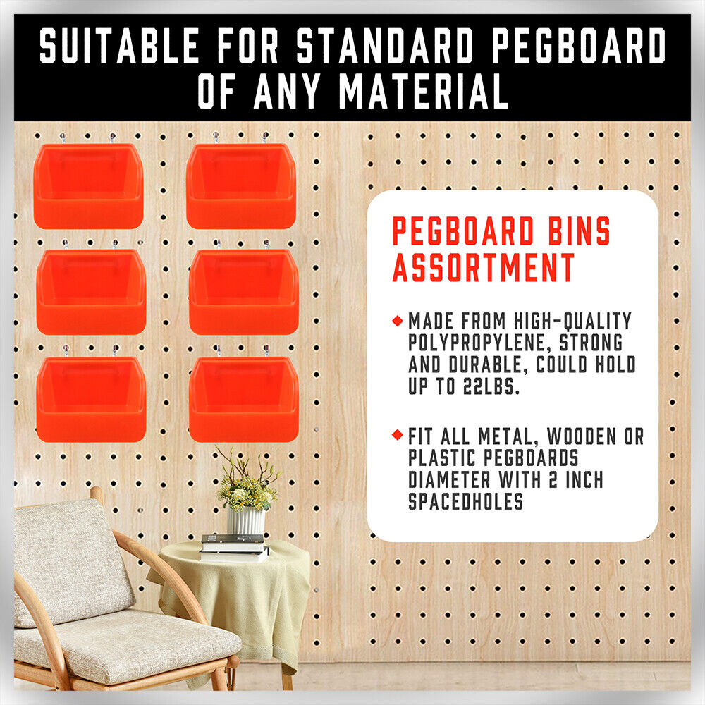 16Pc Pegboard Bins Peg Board Parts Storage With Steel Hooks Tools Organiser Tray 8
