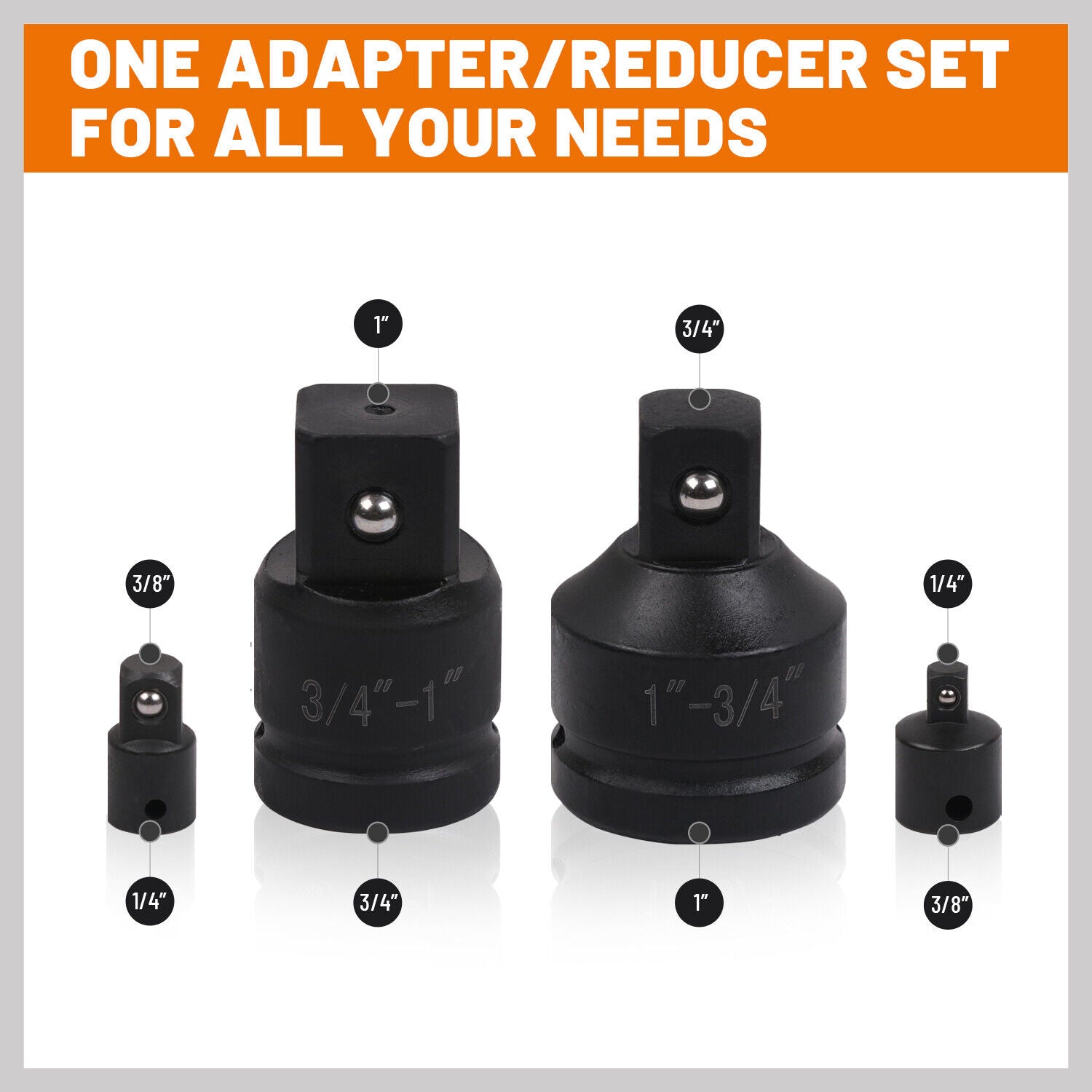 8Pc Impact Socket Reducer Set Heavy Duty Adaptor For Ratchet Wrench With Case 3