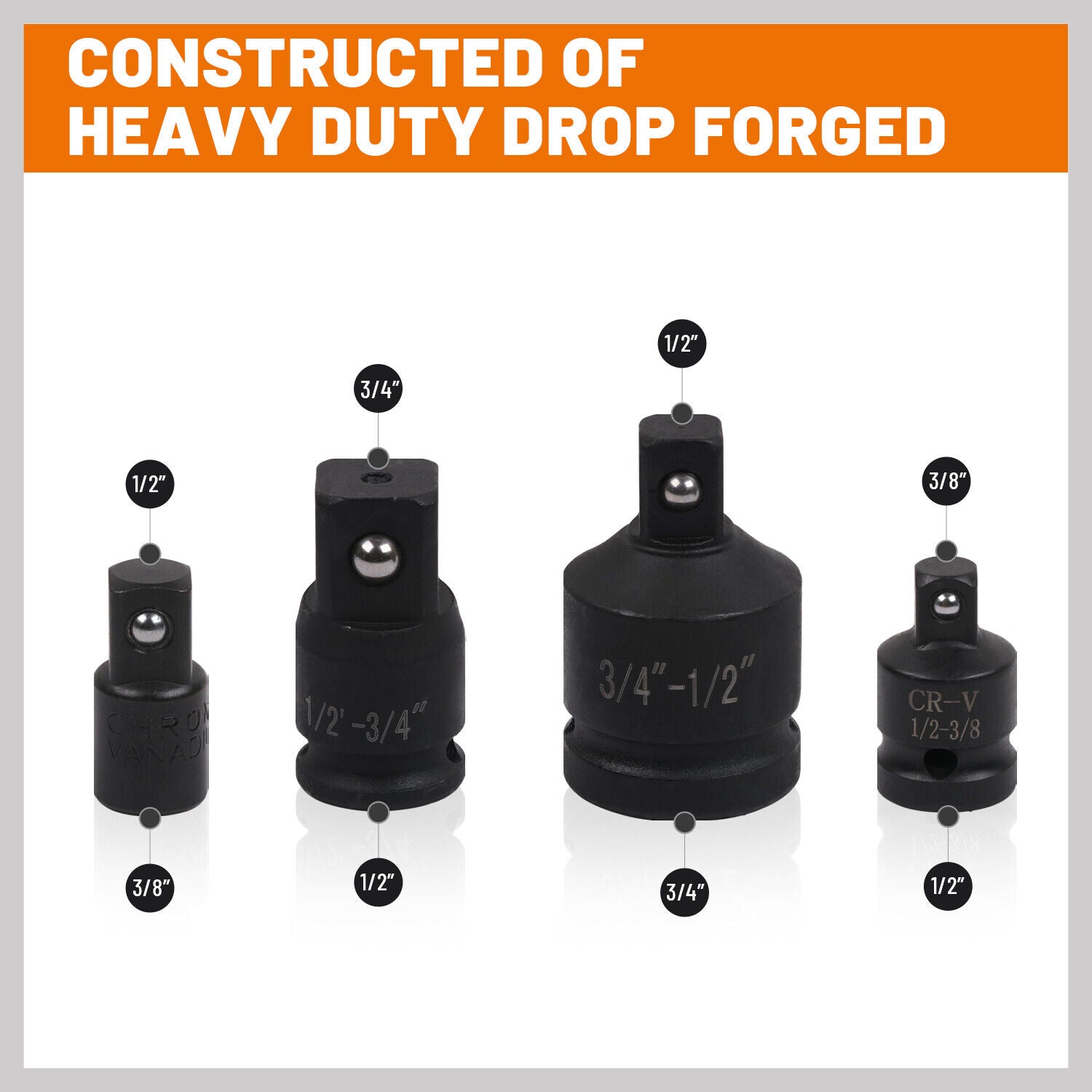 8Pc Impact Socket Reducer Set Heavy Duty Adaptor For Ratchet Wrench With Case 4