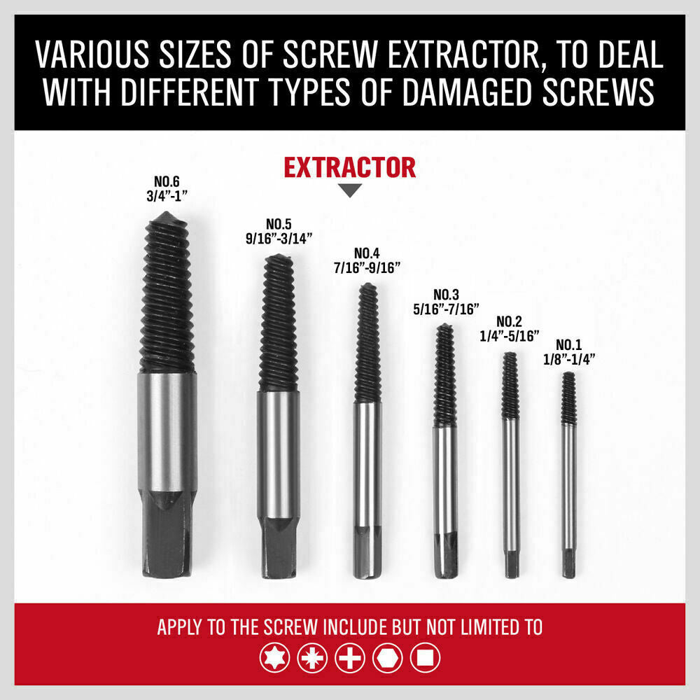 New 6Pc Damaged Screw Extractor Ezy Set Easy Out Broken Screw Bolt Remover Kit 3