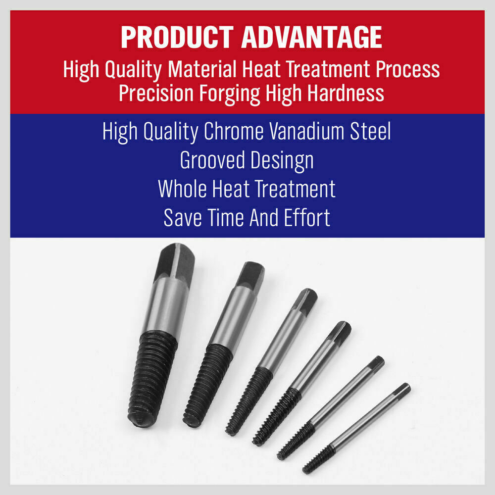New 6Pc Damaged Screw Extractor Ezy Set Easy Out Broken Screw Bolt Remover Kit 6