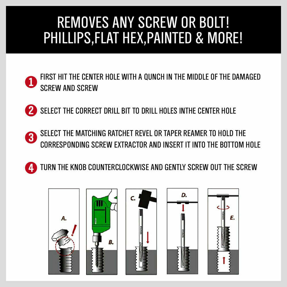 New 6Pc Damaged Screw Extractor Ezy Set Easy Out Broken Screw Bolt Remover Kit 7