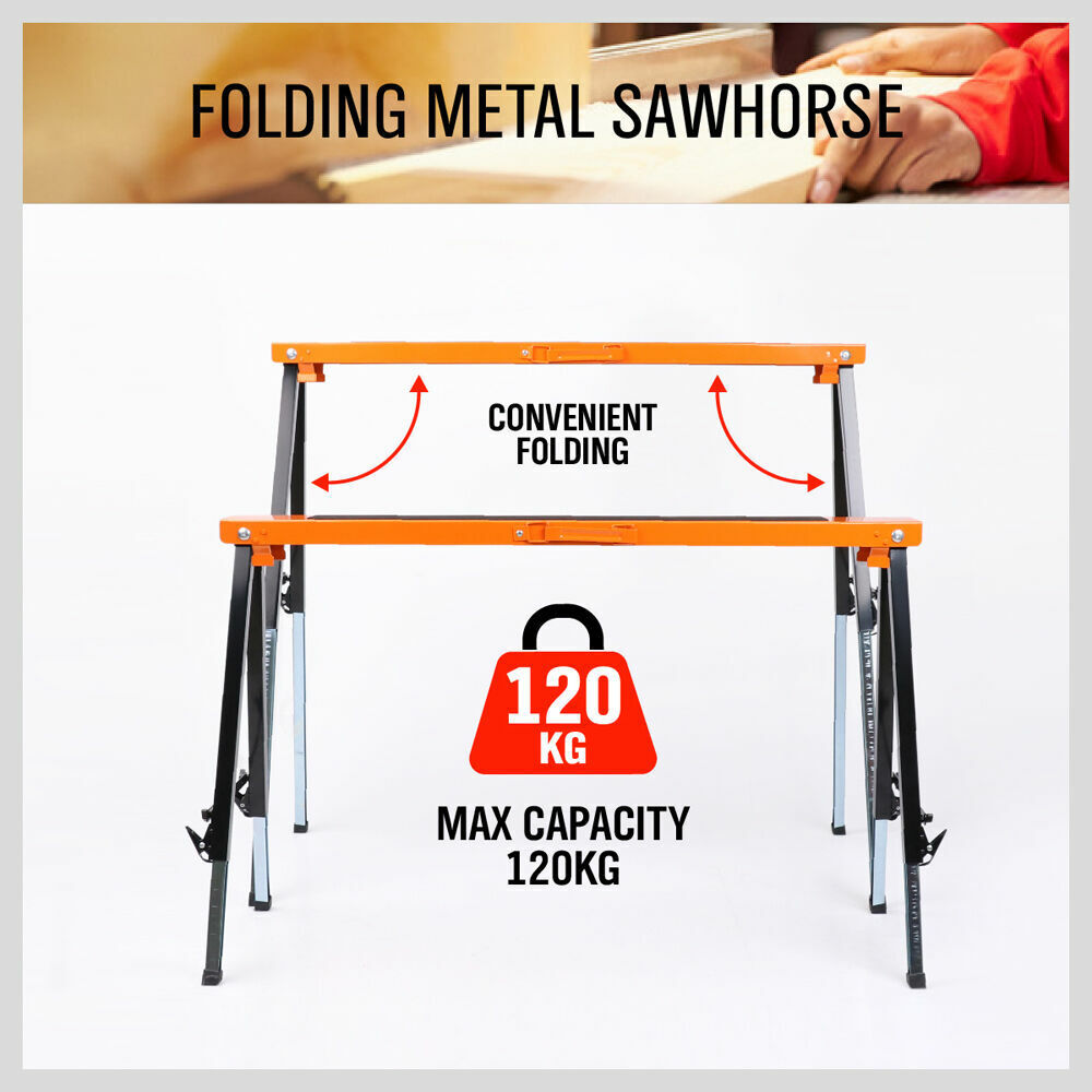 2Pc Mastercraft Sawhorse Metal Folding Non-slip Surface Saw Horse 120KG Capacity 6