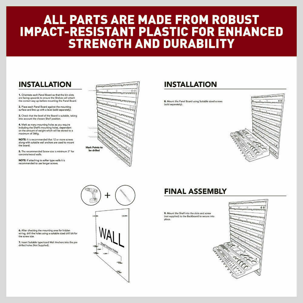 52Pc Wall Mounted Tool Storage Rack Wrench Spanner Holder Screwdriver Pliers New 8