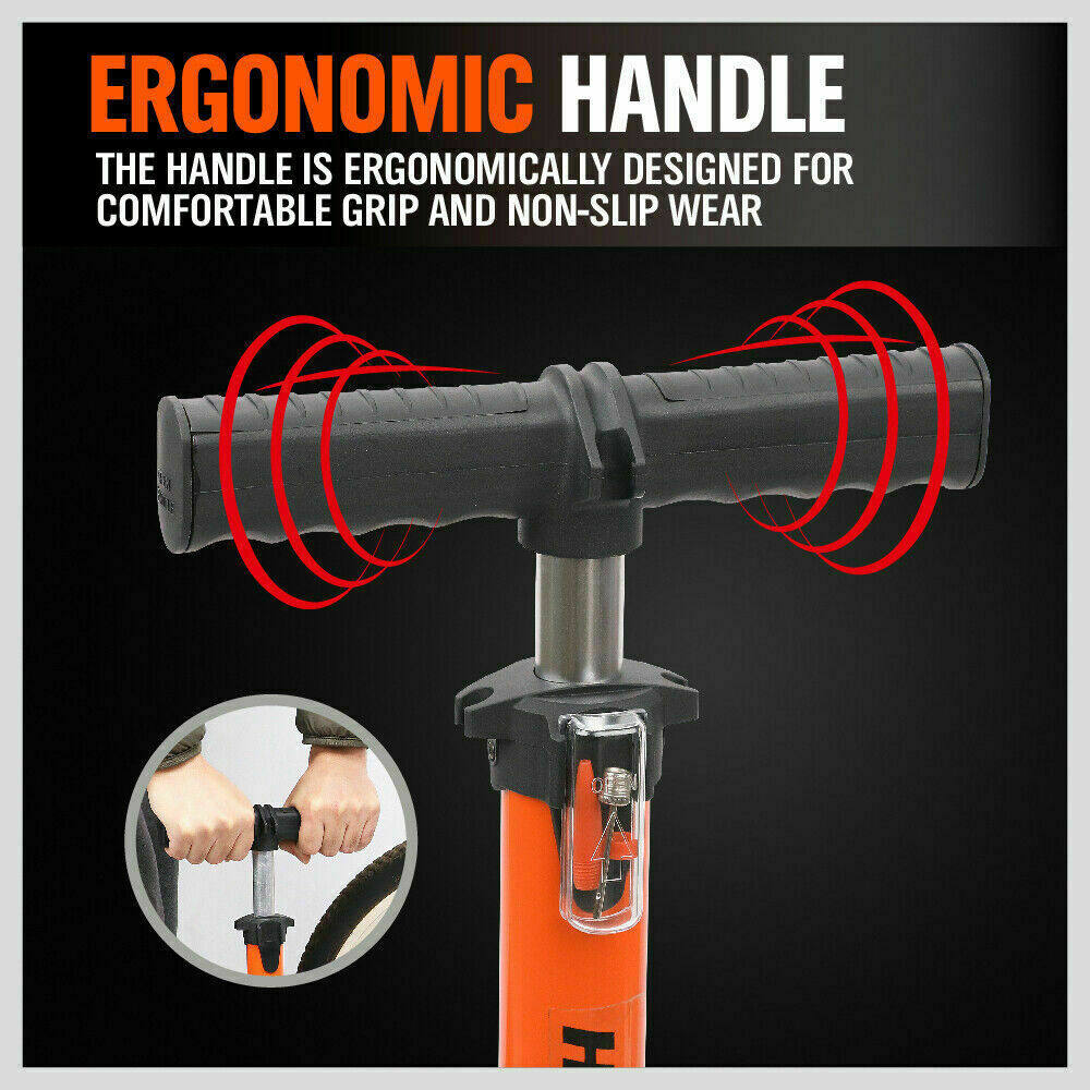 High Pressure Air Pump Bicycle Bike Alloy Floor Air Gauge Ball Balloon Nozzles 4