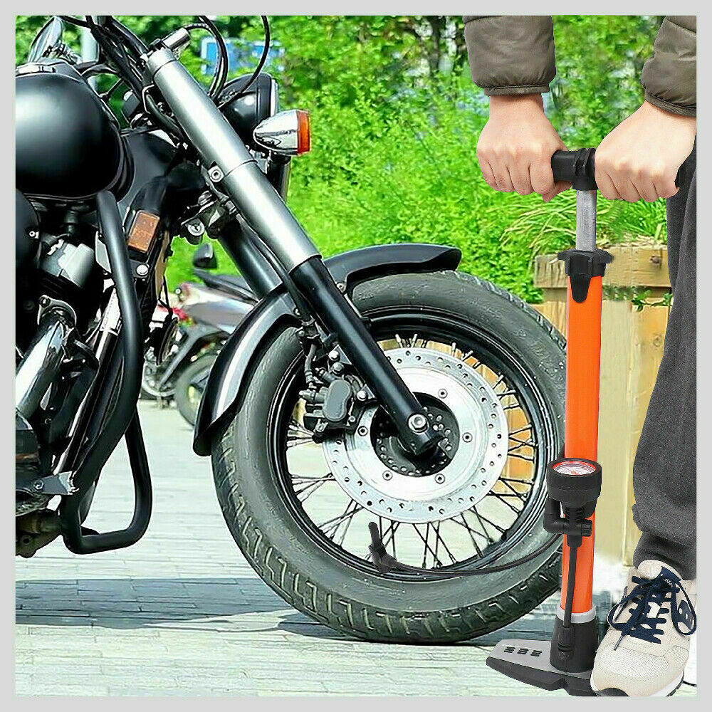 High Pressure Air Pump Bicycle Bike Alloy Floor Air Gauge Ball Balloon Nozzles 5