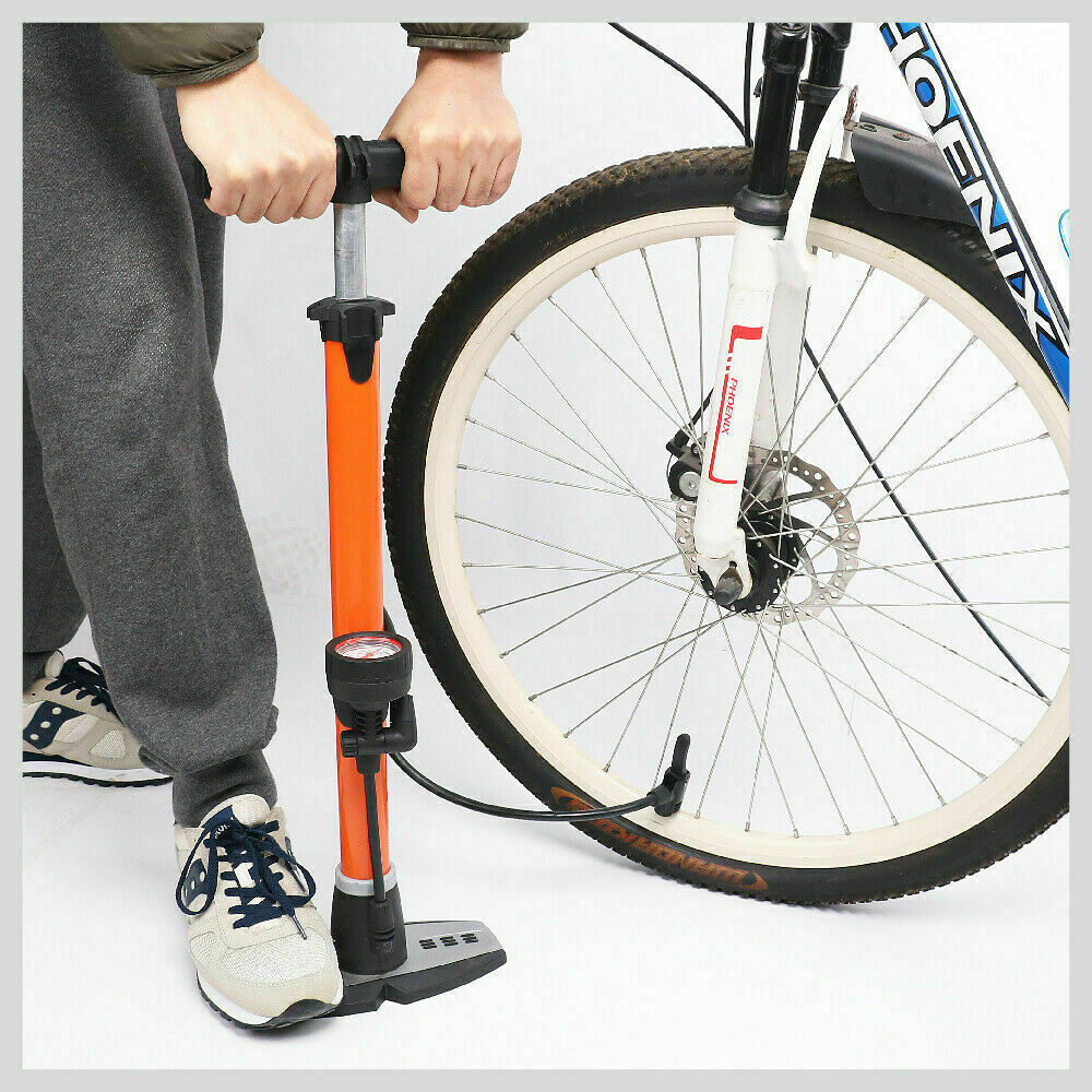 High Pressure Air Pump Bicycle Bike Alloy Floor Air Gauge Ball Balloon Nozzles 11