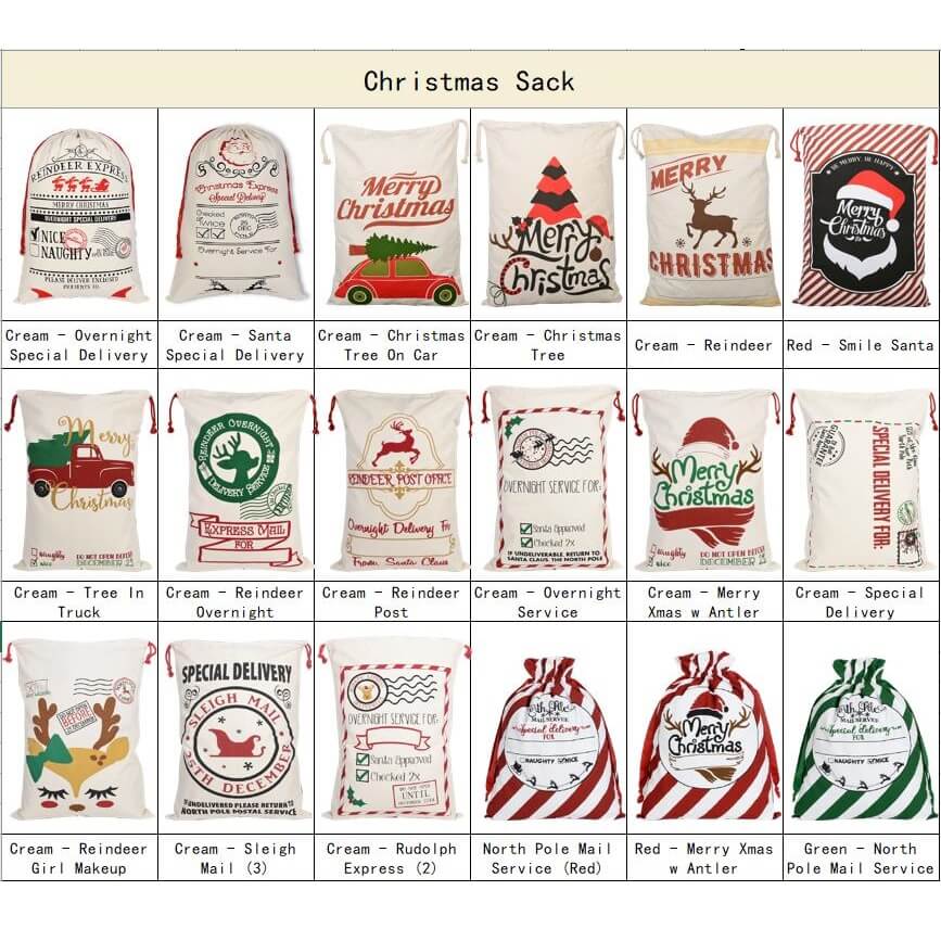 Large Christmas XMAS Hessian Santa Sack Stocking Bag Reindeer Children Gifts Bag, Cream - North Pole Express 4