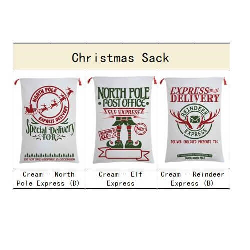 50x70cm Canvas Hessian Christmas Santa Sack Xmas Stocking Reindeer Kids Gift Bag, Cream - Overnight Service For (3) 7