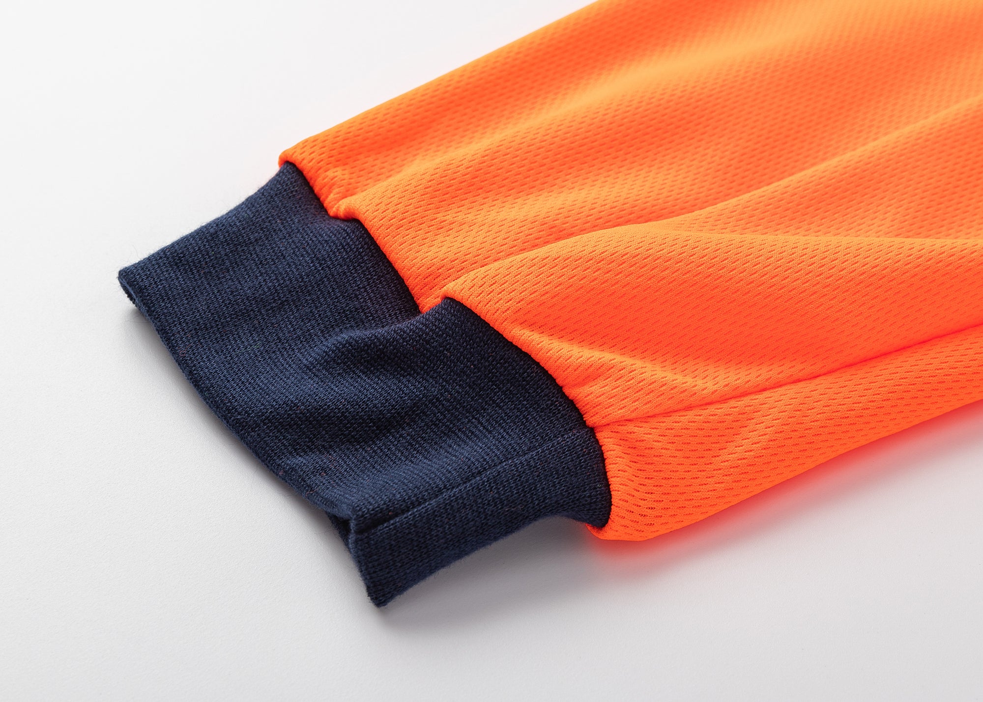 HI VIS Long Sleeve Workwear Shirt w Reflective Tape Cool Dry Safety Polo 2 Tone, Fluoro Orange / Navy, M 4