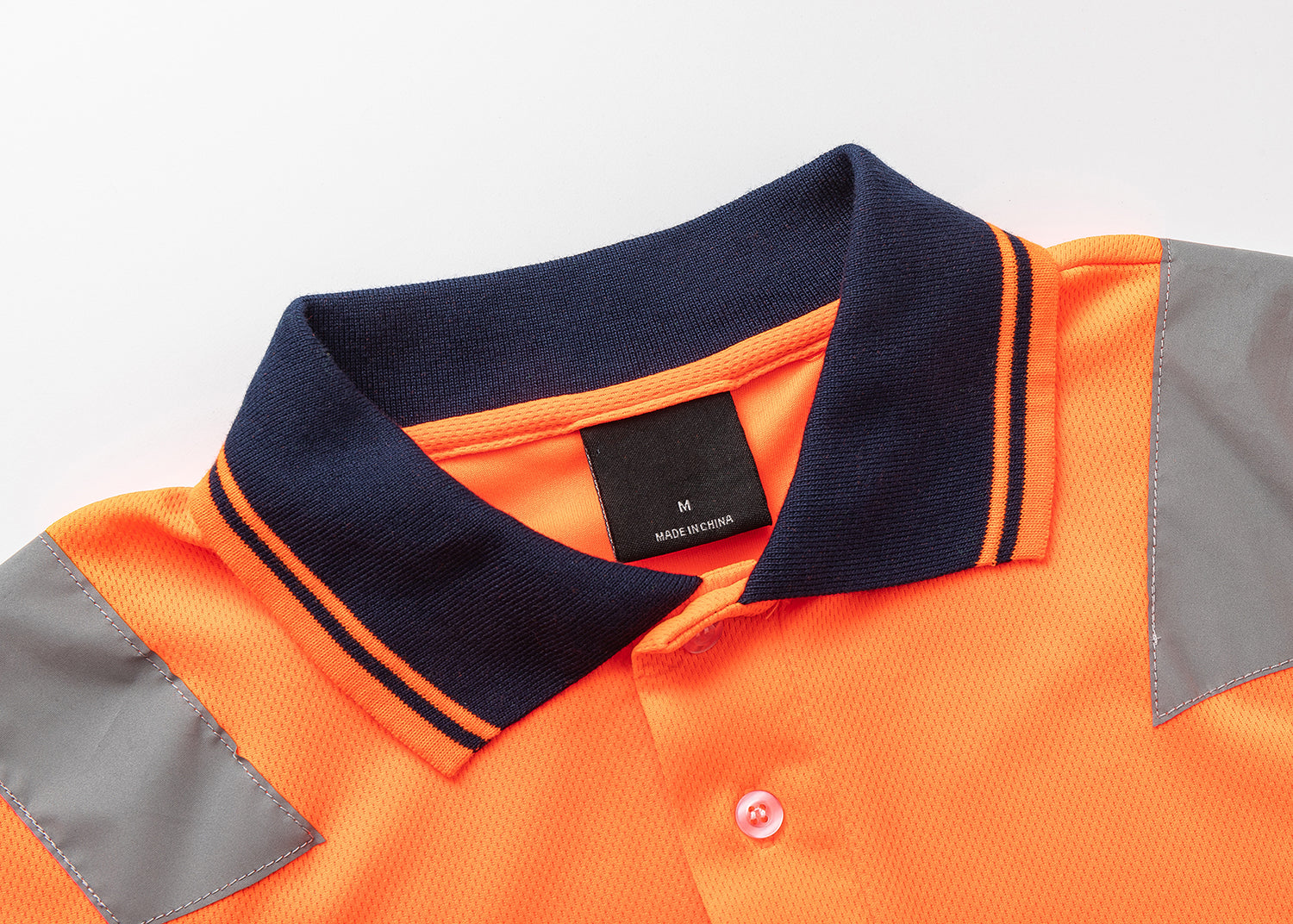 HI VIS Short Sleeve Workwear Shirt w Reflective Tape Cool Dry Safety Polo 2 Tone, Fluoro Orange / Navy, M