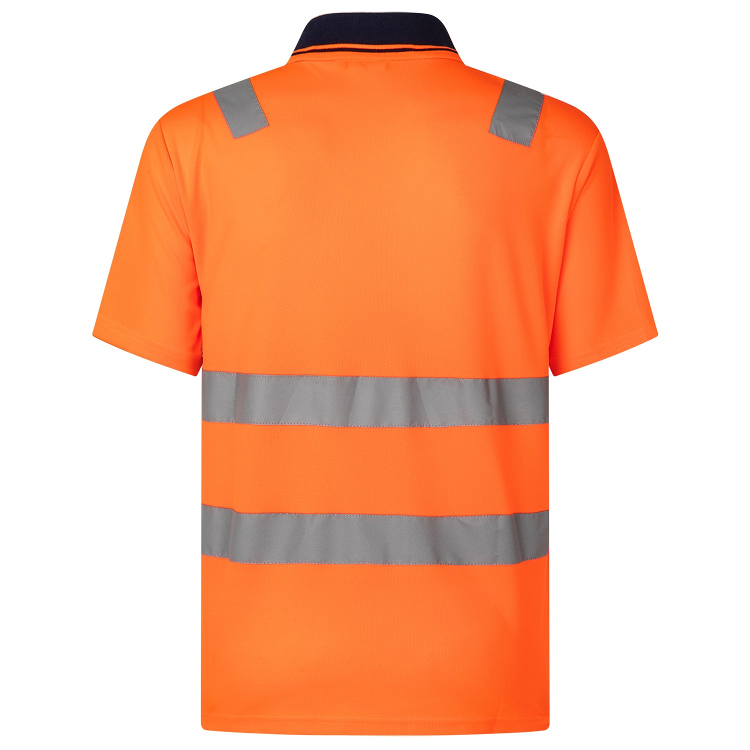 HI VIS Short Sleeve Workwear Shirt w Reflective Tape Cool Dry Safety Polo 2 Tone, Fluoro Orange / Navy, L 9