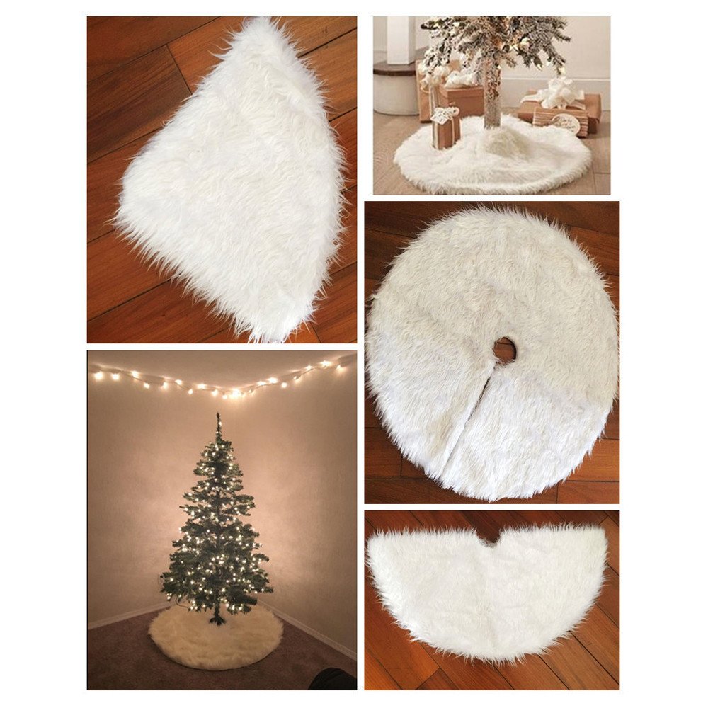 60/78/90/122cm Christmas Snow Plush Tree Skirt Xmas Base Floor Mat Cover Decor, 150cm (59") 4
