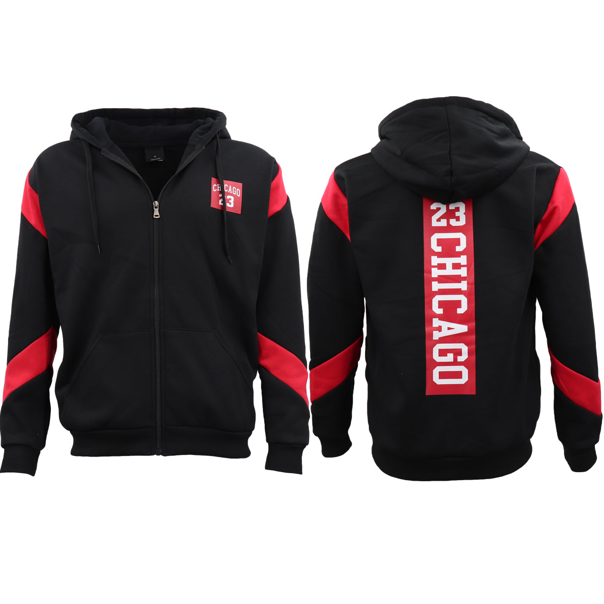 Men's Fleece Zip Up Hoodie Shirt Chicago Bulls 23 Michael Jordan Sweat Jacket, Black, L 3