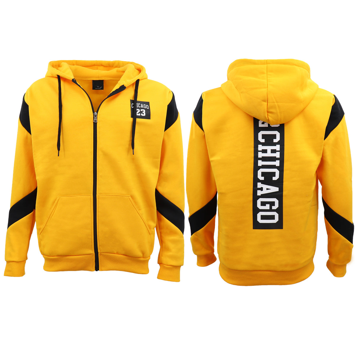 Men's Fleece Zip Up Hoodie Shirt Chicago Bulls 23 Michael Jordan Sweat Jacket, Yellow, 2XL 4