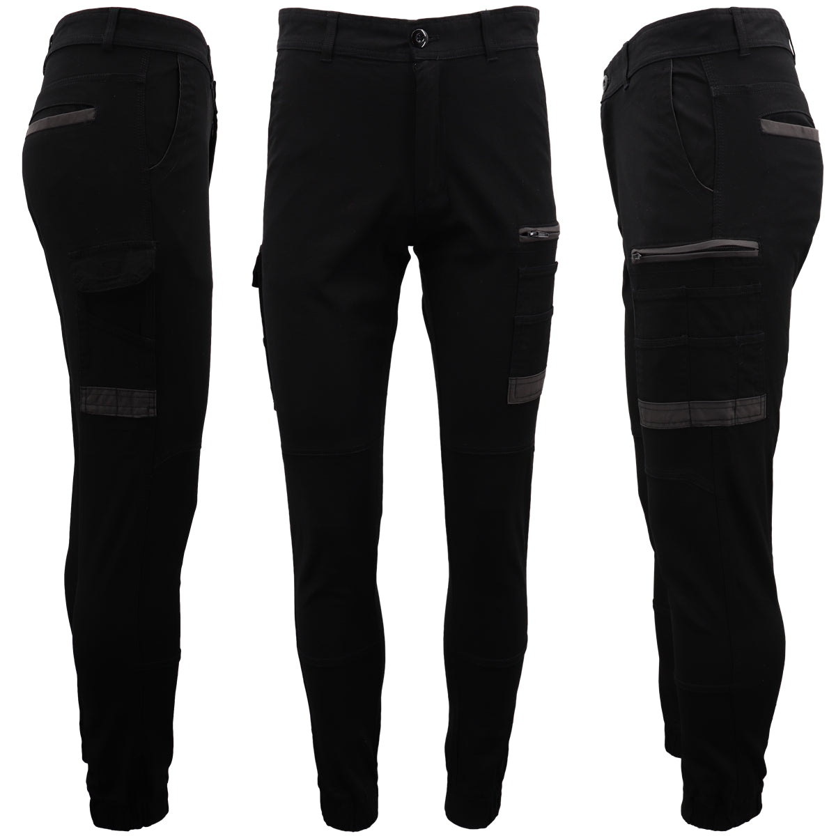 Men's Cargo Cotton Drill Work Pants UPF 50+ 13 Pockets Tradies Workwear Trousers, Black, 36 3