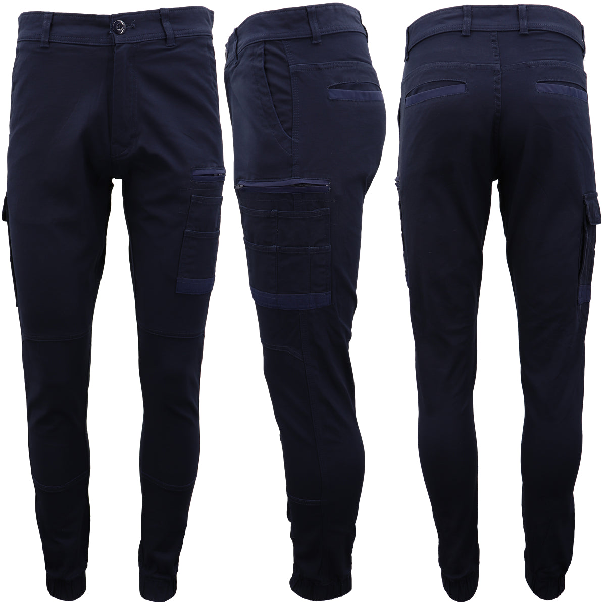 Men's Cargo Cotton Drill Work Pants UPF 50+ 13 Pockets Tradies Workwear Trousers, Black, 36 4