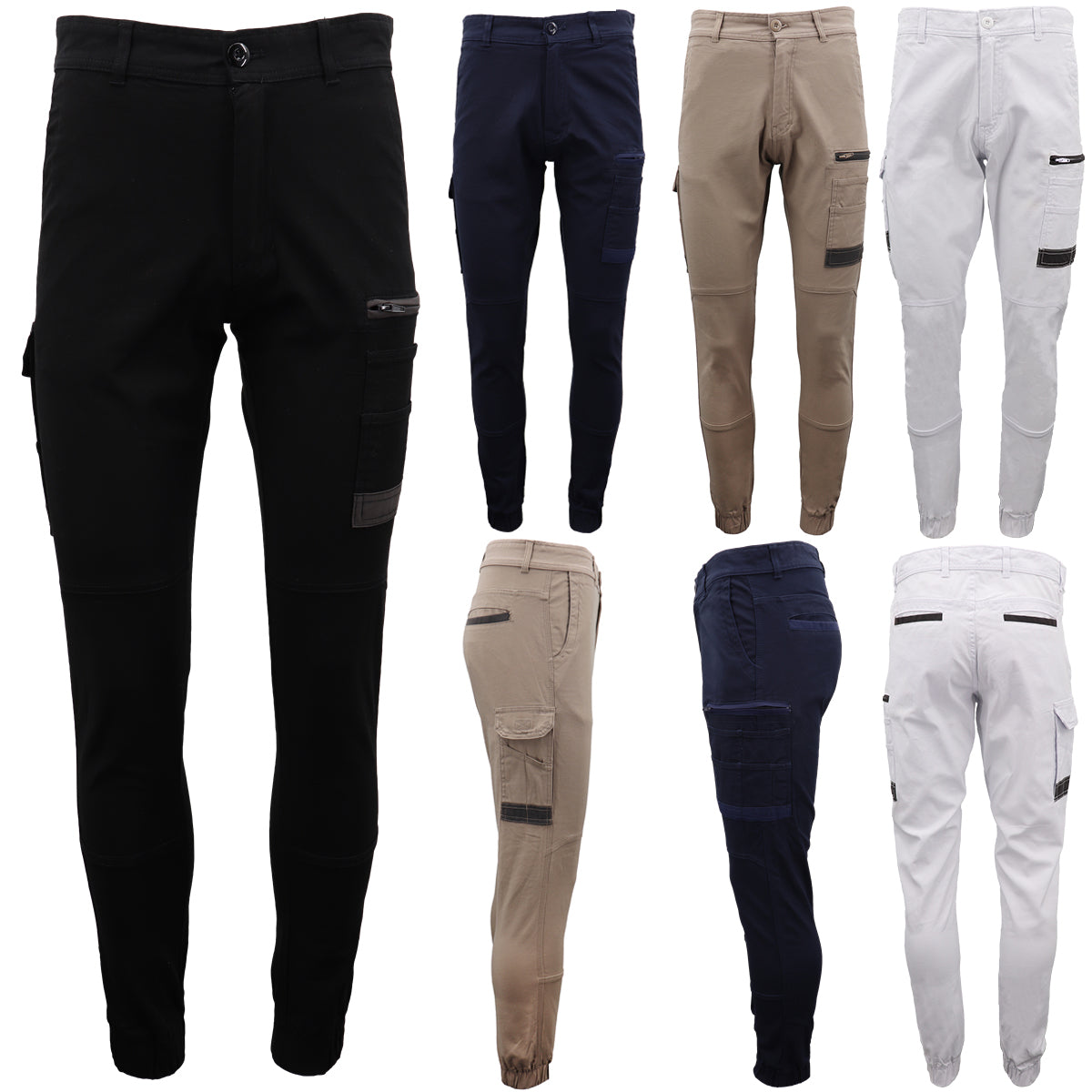 Men's Cargo Cotton Drill Work Pants UPF 50+ 13 Pockets Tradies Workwear Trousers, Khaki, 34