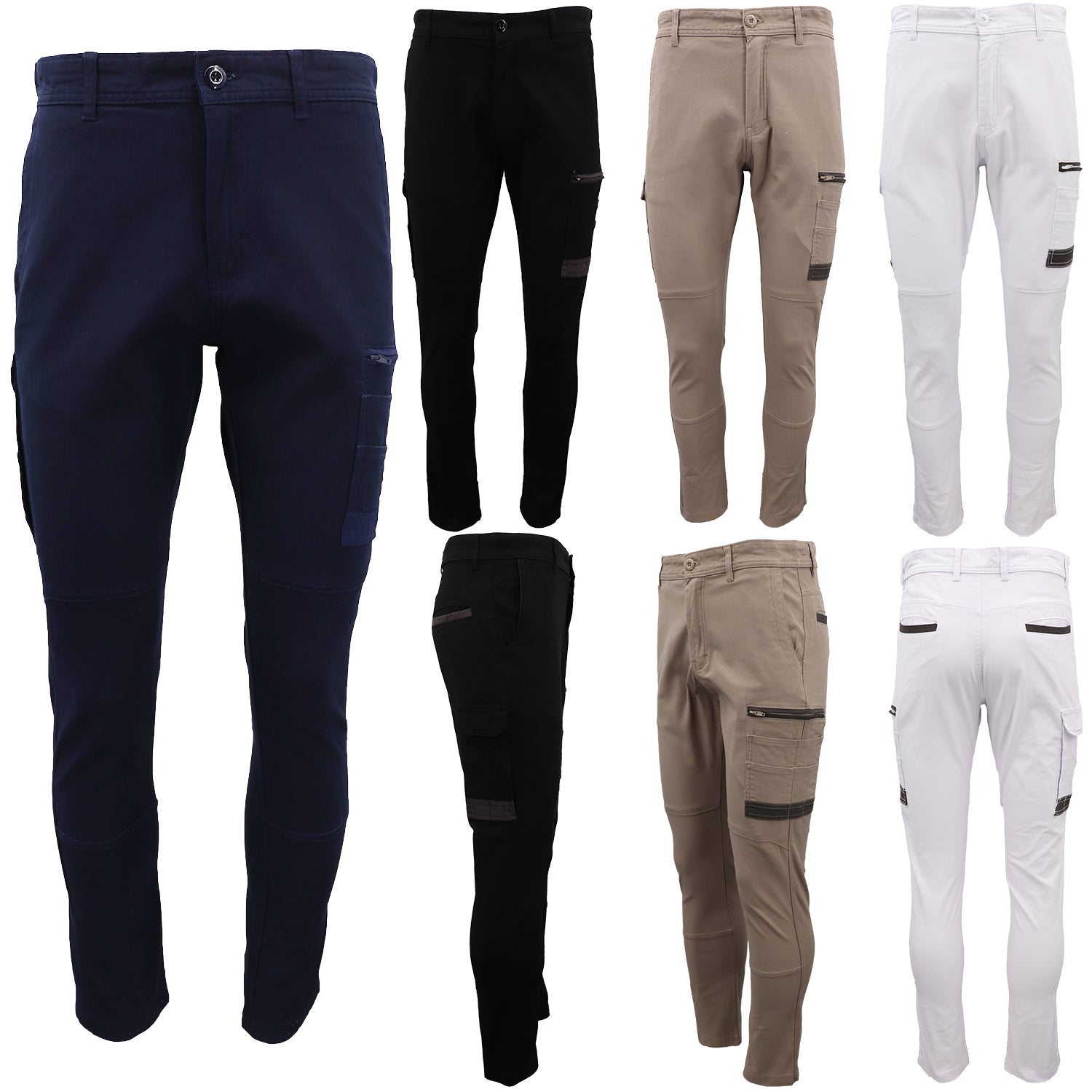 Men's Cotton Drill Cargo Work Pants UPF 50+ 13 Pockets Tradies Workwear Trousers, Black, 36 3