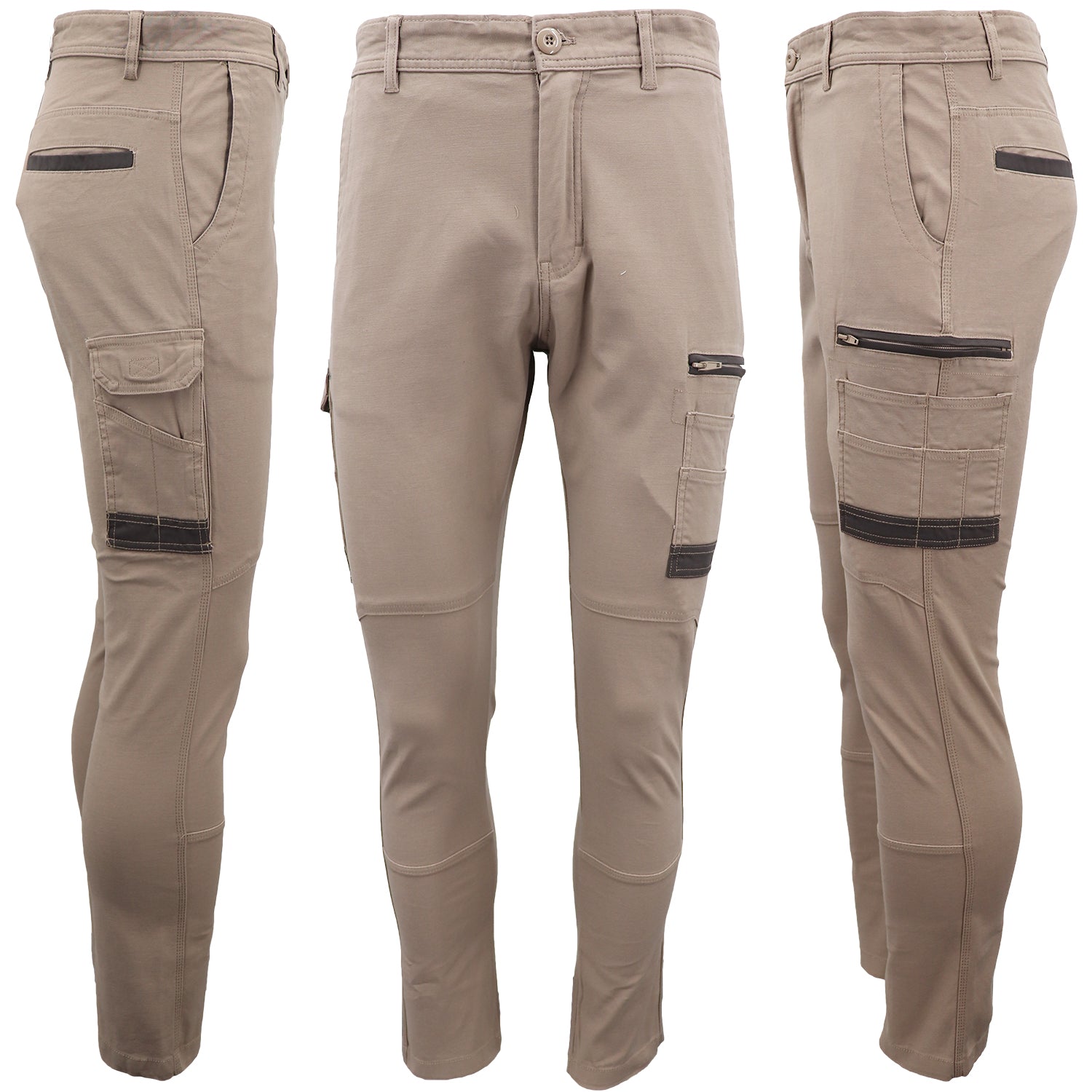 Men's Cotton Drill Cargo Work Pants UPF 50+ 13 Pockets Tradies Workwear Trousers, Khaki, 28 4