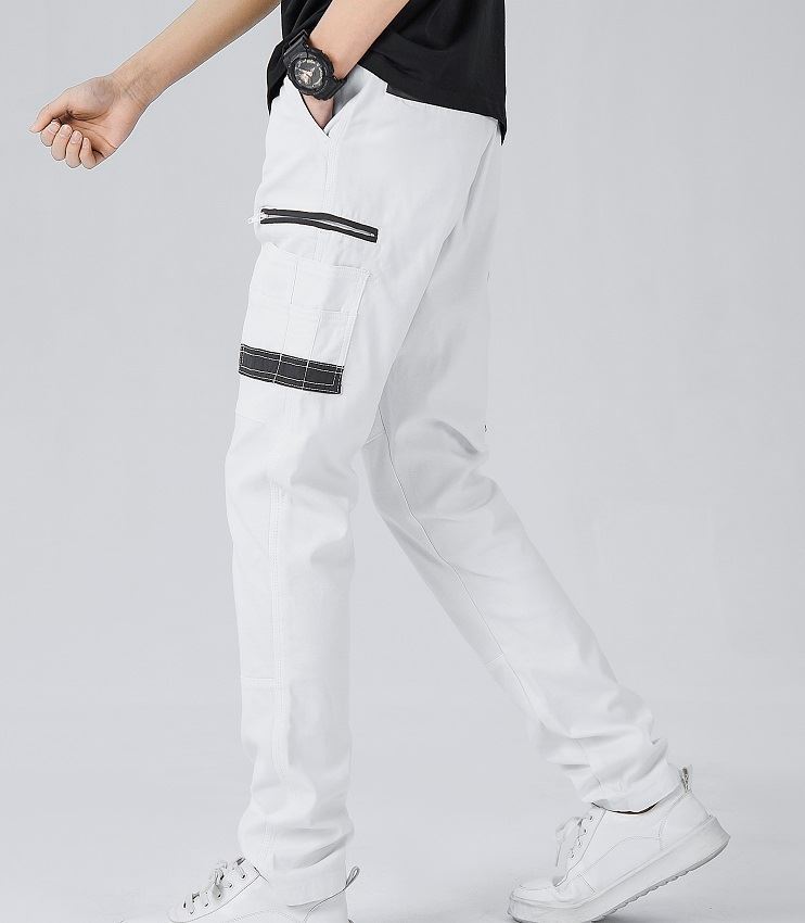 Men's Cotton Drill Cargo Work Pants UPF 50+ 13 Pockets Tradies Workwear Trousers, White, 28