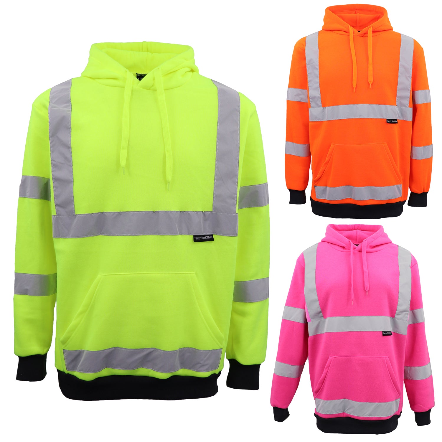 HI VIS Hooded Safety Jumper Hoodie Sweatshirt Tradie Workwear Fleece Jacket Coat, Fluro Pink, M 3