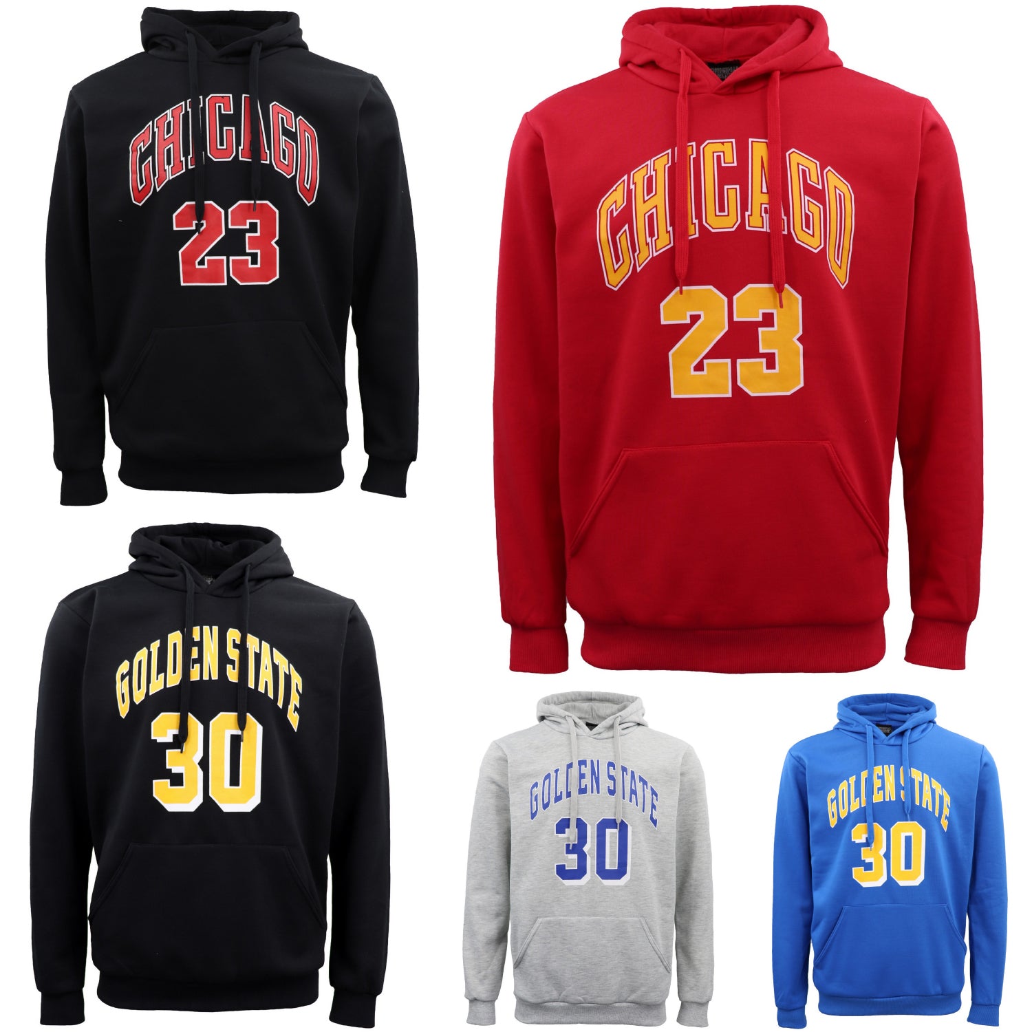 Men's Fleece Pullover Hoodie Jacket Sports Jumper Jersey Chicago Golden State, Red - Chicago 23, 2XL