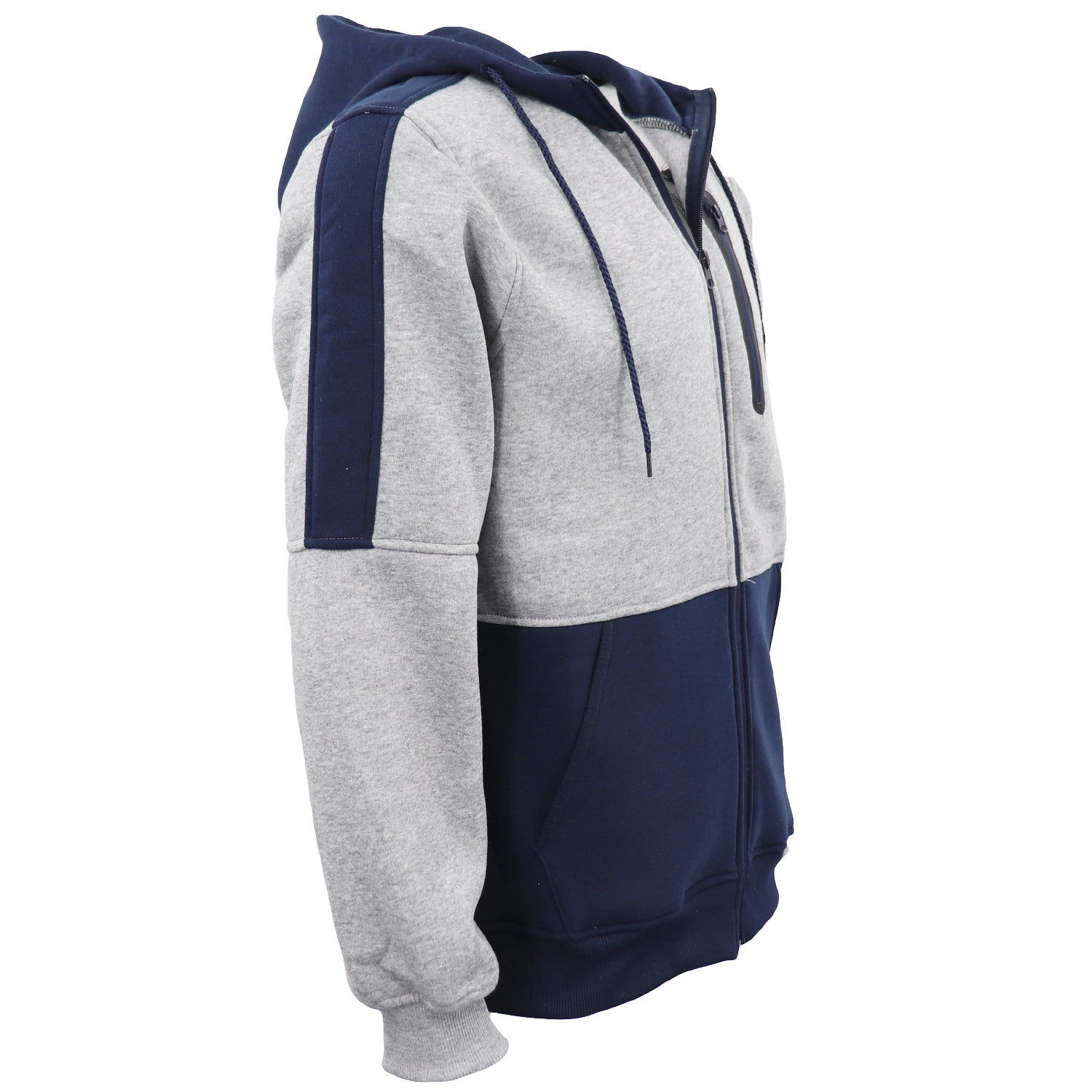 Men's Adult Full Zip Hoodie Jumper Active Two-Tone Jacket Coat Sports Zip Pocket, Navy, S 8