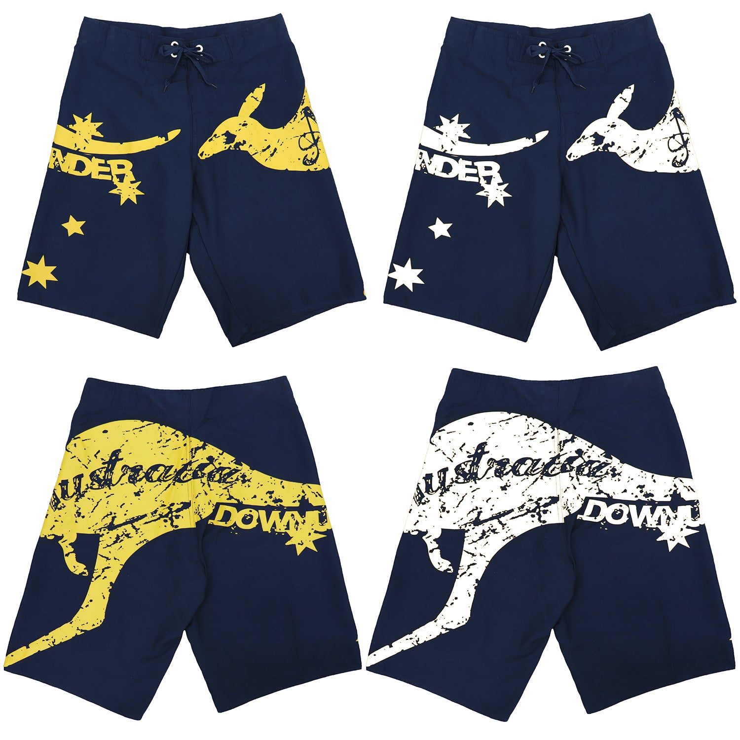 Men's Adult Board Shorts Australia Day Kangaroo Down Under Souvenir Beach Wear, Navy/Yellow, L 3