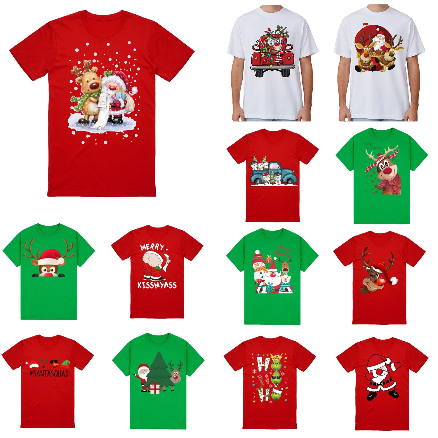 100% Cotton Christmas T-shirt Adult Unisex Tee Tops Funny Santa Party Custume, Reading Santa (White), L