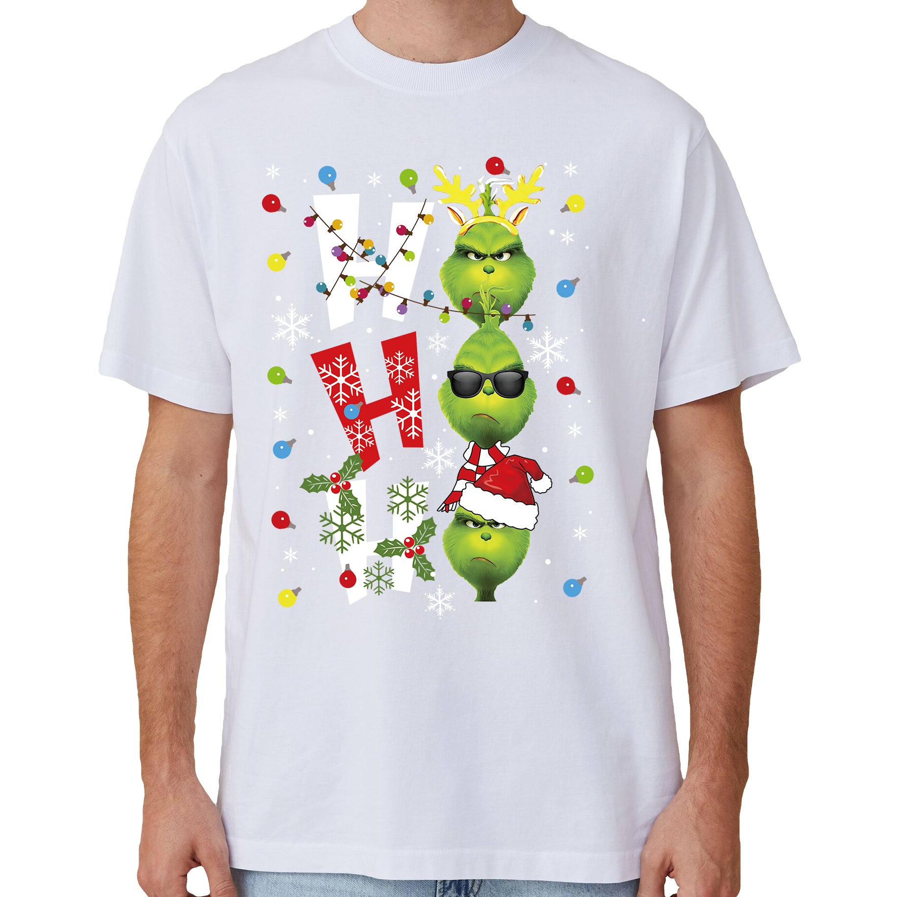 100% Cotton Christmas T-shirt Adult Unisex Tee Tops Funny Santa Party Custume, Shrek (White), L