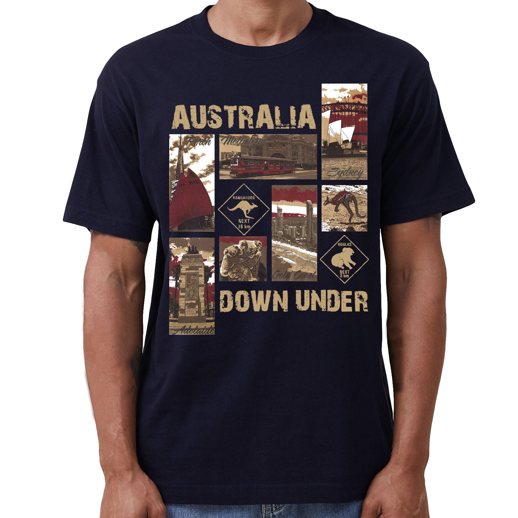 100% Cotton Australia Down Under Souvenir T-Shirt Unisex Adult Iconic Tee Top, Navy, M