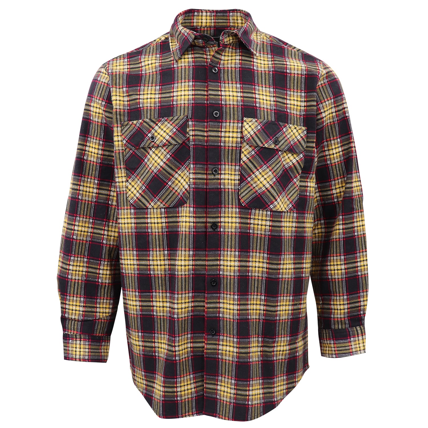 Men's 100% Cotton Flannelette Shirt Long Sleeve Plaid Check Flannel w Pockets, Golden Horizon Plaid, XL