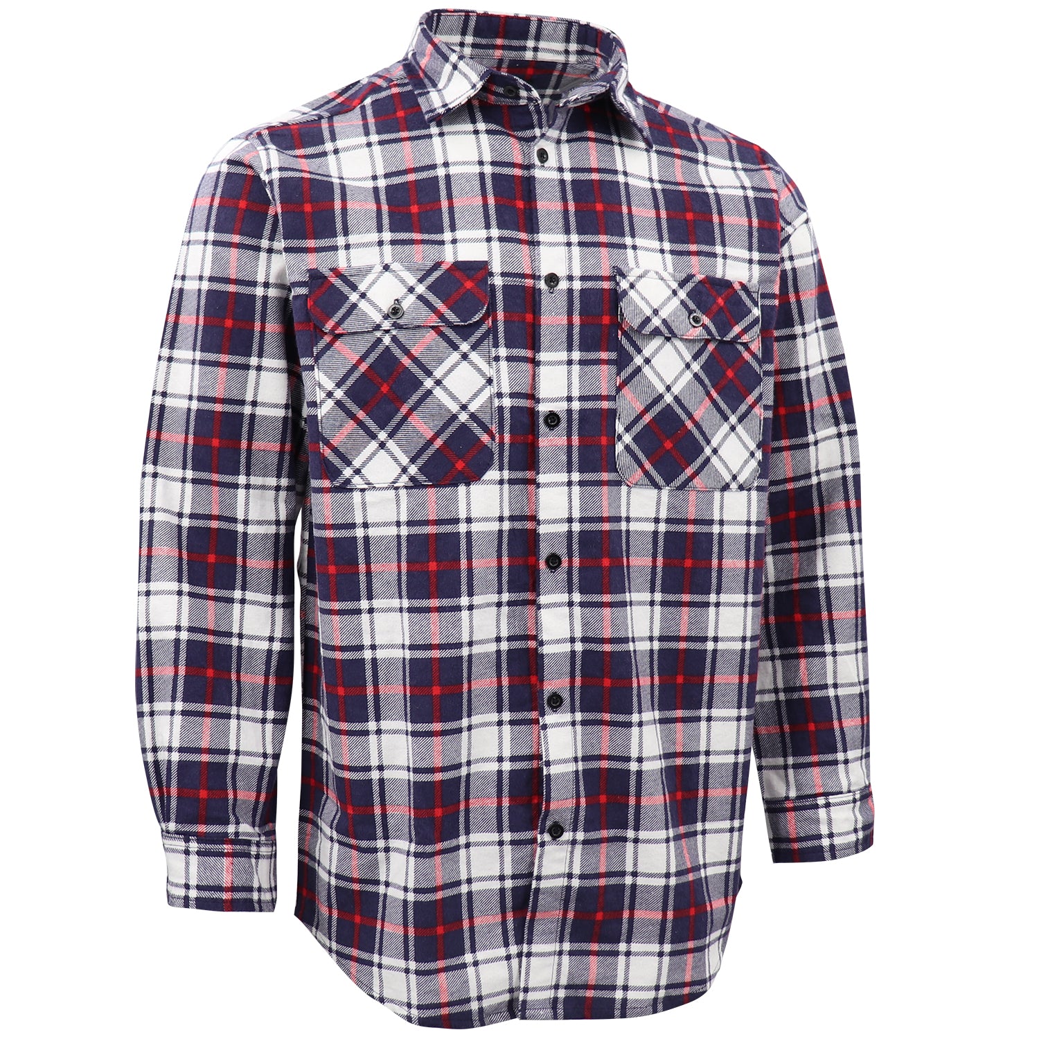 Men's 100% Cotton Flannelette Shirt Long Sleeve Plaid Check Flannel w Pockets, Snowfall Navy Plaid, 2XL