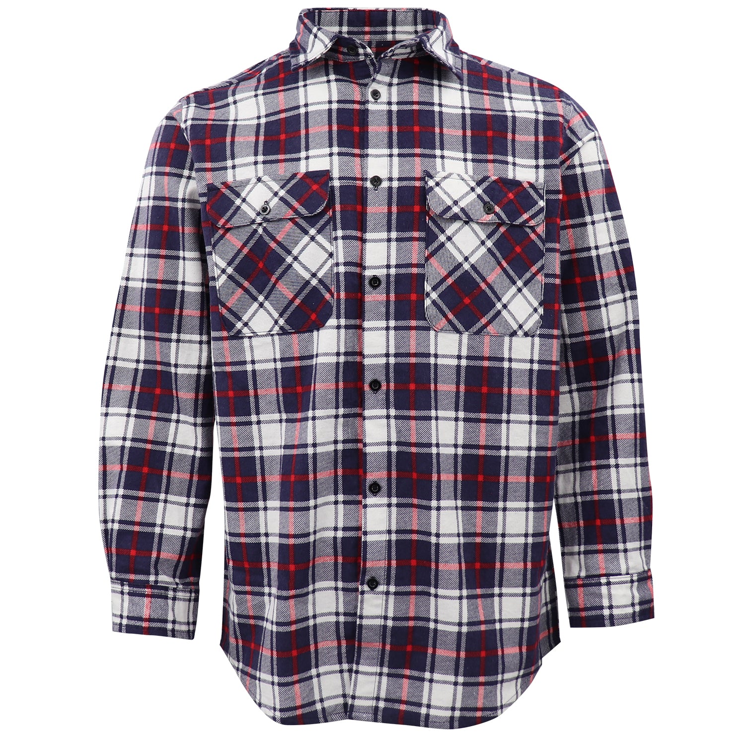 Men's 100% Cotton Flannelette Shirt Long Sleeve Plaid Check Flannel w Pockets, Snowfall Navy Plaid, 2XL