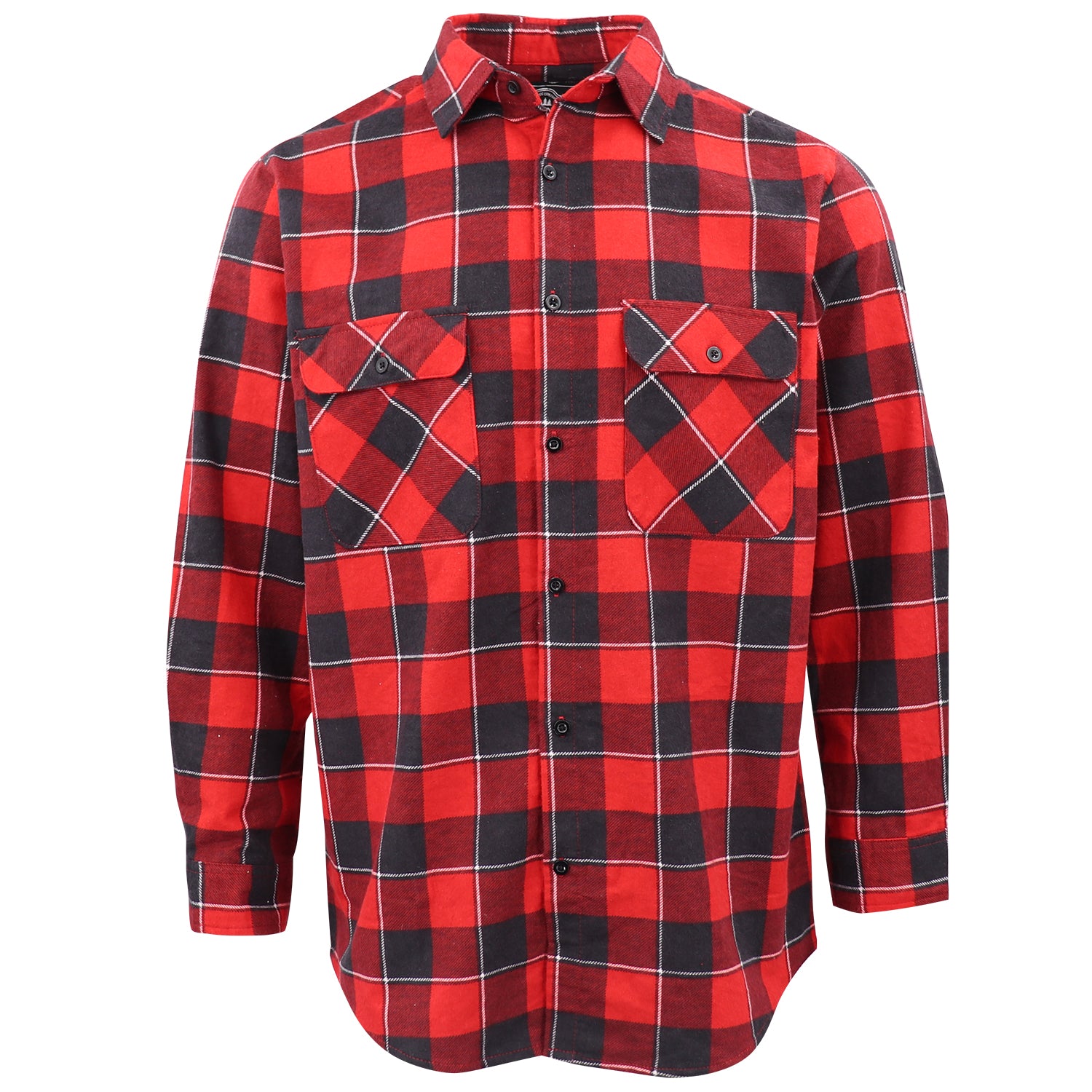 Men's 100% Cotton Flannelette Shirt Long Sleeve Plaid Check Flannel w Pockets, Lumberjack Red Buffalo Plaid, M